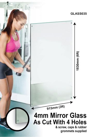 Circuitt 4mm Safety Backed Sheet Mirror Glass 4 Holes 183 x 91 CM