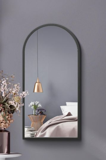 The Arcus - Black Metal Framed Arched Wall Mirror 31" X 16" (80CM X 40CM). Suitable for Inside and Outside.