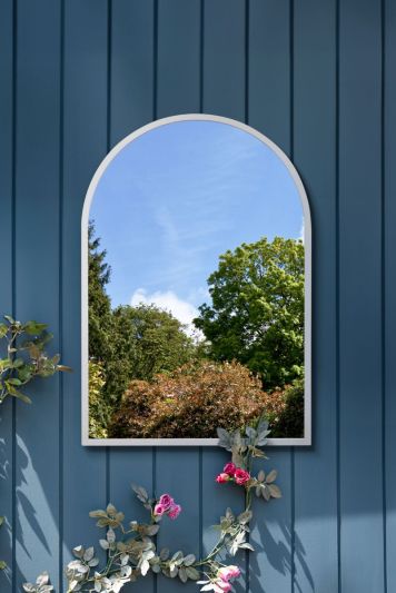 The Arcus - White Metal Framed Arched Garden Wall Mirror 39" X 27" (100CM X 70CM). Suitable for Outside and Inside!